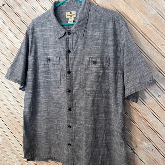 Woolrich Gray Blue Double Pockets Casual Button Down Shirt Polo Golf - Picture 3 of 6